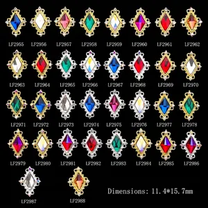 K9 crystal heart nail art charms with alloy frames in 34 colors, size 11.4x15.7mm