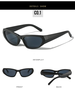 Mehrwinkelansichten der schwarzen Cat-Eye Sportsonnenbrille von vorne, hinten und im Profil