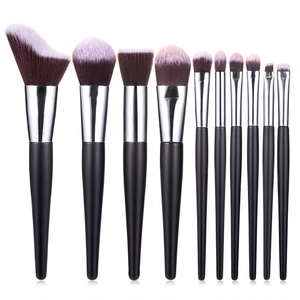 10-piece professional wave makeup brush set with gradient bristles and matte black handles