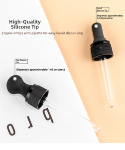 Macro view of silicone glass dropper caps with 0.4ml and 1ml precise suction volume