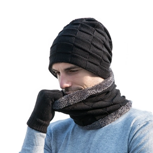 Ensemble d'hiver 3 pièces pour homme avec bonnet, cache-cou polaire et gants