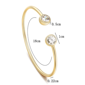 Elegant gold-plated C-shaped zircon cuff bracelet with 18cm circumference for women