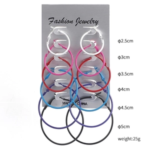 Detailed view of 6-pair colorful hoop earrings set with size and weight specifications