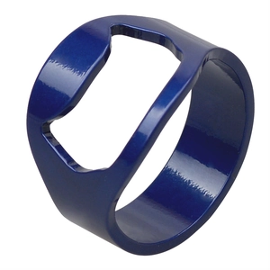 Deep blue stainless steel bottle opener ring with a polished finish and minimalist design
