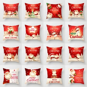 Christmas Pillowcase Polyester Peach Skin Square Throw Pillow Cover Santa Claus Snowman Cartoon For Home Sofa Decor