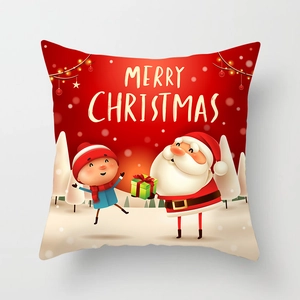 Square Christmas pillow case featuring Santa Claus and child illustration with snowflakes