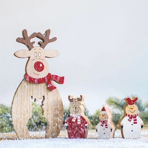 Christmas Desktop Ornaments Wooden Hand Painted Santa Claus Snowman Reindeer Nordic Style Home Holiday Decoration