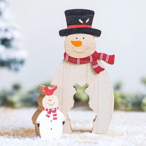Nordic wooden snowman desktop ornaments with hollow design for Christmas home decor