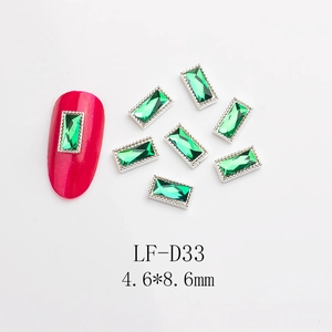 Nail art gems LF-D33 with emerald rectangle crystal and silver metal border details
