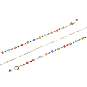 Colorful crystal beaded eyeglass chain and mask strap with non-slip silicone loops