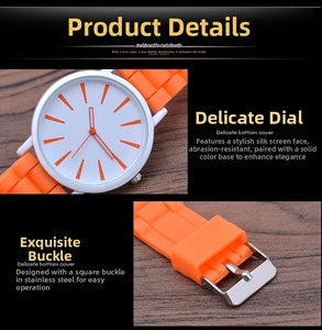 Detail of vivid orange silicone watch strap with durable square stainless steel buckle