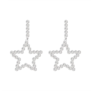 Elegant silver star drop earrings with sparkling rhinestones and star-shaped frames