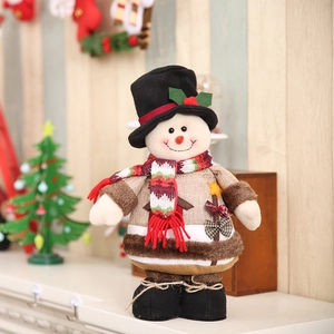 Cute plush Christmas snowman doll with black top hat and red scarf for holiday decor