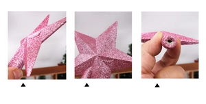 Detail of pink glitter star tree topper showing multiple angles and mounting base