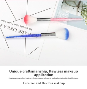 Detail of fan makeup brushes with diamond crystal handles and gradient soft bristles