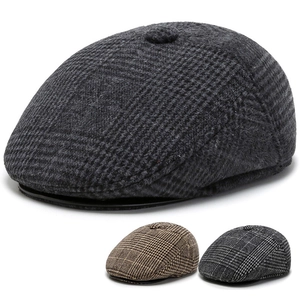 Casquette Plate Hiver Homme Vintage À Carreaux Chapeau Langue De Canard Avec Protège-Oreilles Chaud Newsboy Épais