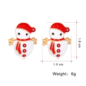Detailed view of Christmas snowman stud earrings in white and red with size 1.8cm x 1.5cm