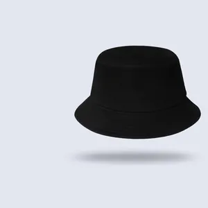 Classic black cotton bucket hat with a flat top and reinforced stitched brim for sun protection