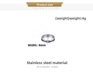 Detail of 4mm stainless steel ring with black inlay and a single crystal stone