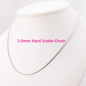 Detailed view of 2.0mm thick stainless steel snake chain necklace on a white display neck