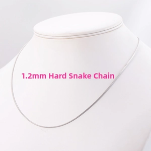 Detail of 1.2mm silver stainless steel snake bone chain necklace on a white bust