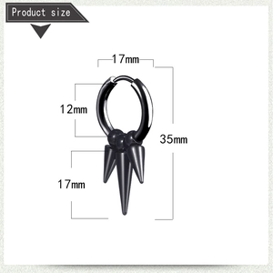 Detailed size chart of black punk earrings with three spike pendants and 35mm total length