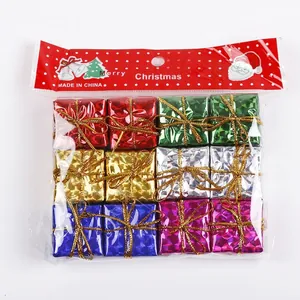 Set of 12 colorful laser reflective foam gift box ornaments for Christmas tree hanging