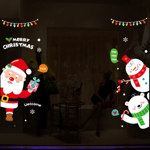 Merry Christmas window stickers with Santa, snowman and polar bear for store decor