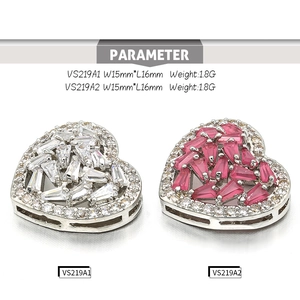 Sparkling zircon heart connectors in red and white colors for DIY jewelry making