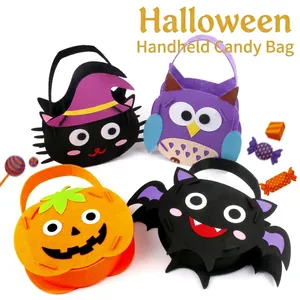 Halloween DIY Candy Bag Felt Portable Trick Or Treat Handbag Cartoon Pumpkin Bat Cat Owl Festival Party Favors For Kids