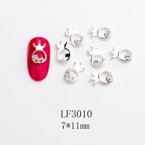 Detailed silver crown nail charm with rhinestones and 7x11mm size dimensions