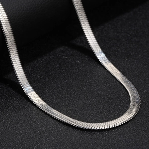Flat silver snake chain necklace made of titanium steel with a sleek hip-hop style