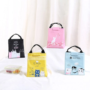 Cartoon Cat Insulated Lunch Bag Oxford Cloth Handheld Thermal Bento Pouch Cooler For Picnic School Office Japanese Style