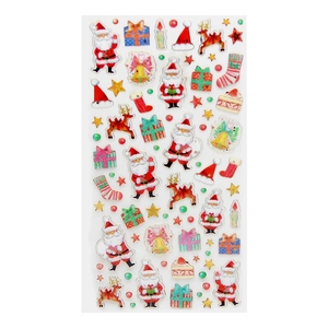Gold-stamped Christmas PVC stickers featuring Santa Claus, reindeer and gift boxes