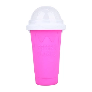 Pink Frozen Magic slushy cup with silicone body and clear lid on a white background