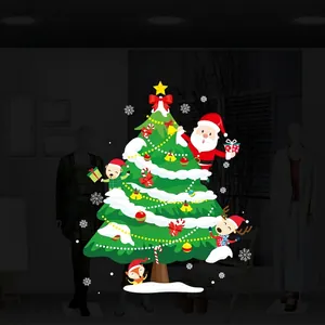 Adesivi murali albero di Natale con Babbo Natale e renne per decorazione vetrine festive