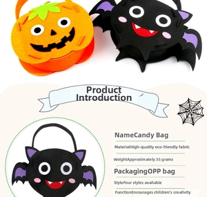 DIY Halloween felt candy bag with pumpkin and bat designs for kids handmade activities