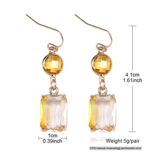 Handmade geometric long drop earrings with amber K9 crystal and gold-plated copper hooks