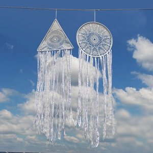 Handmade white lace dreamcatcher set with triangular and circular designs for home decor