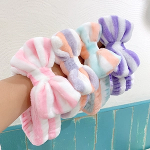 Coral Fleece Hairband Soft Elastic Bowknot Headband For Face Washing Makeup Skincare Spa Women Girls Polka Dot Striped