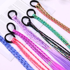Colorful gradient hair extensions with braided ties for children in various vibrant colors