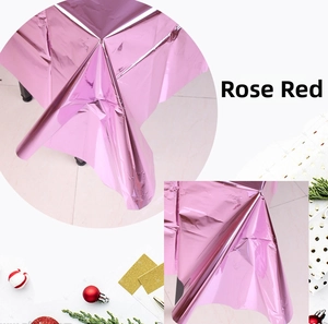 Close-up of rose red foil tablecloth with metallic mirror gloss for party decoration