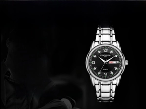 Detailed specs of KINGNUOS steel watch with 40mm mineral glass dial and luminous hands