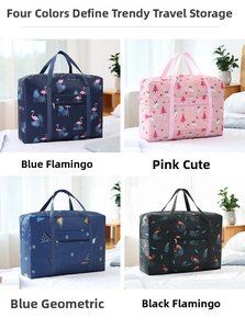 Collage of four waterproof travel storage bags with various prints and front zipper pockets