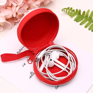 Christmas themed red round iron coin purse with zipper and lanyard for storage