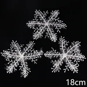 Three 18cm white iridescent snowflake ornaments for Christmas tree decoration on black background