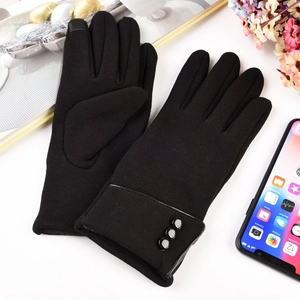 Black thermal winter gloves for women with touchscreen fingers and button cuffs