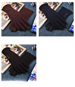 Detailed knit texture and four-button wrist decor on warm touch screen winter gloves