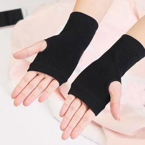 Gants Sans Doigts Tricotés Polyester Coton Spandex Mitaines À Demi-Doigts Pour La Saisie Sport Chauffe-Poignets Élastiques