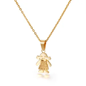 Pendente Figura Ragazzo Ragazza Acciaio Inossidabile 316L Placcato Oro 18K Texture Smerigliata Cuore Cavo Gioielli Cartoon